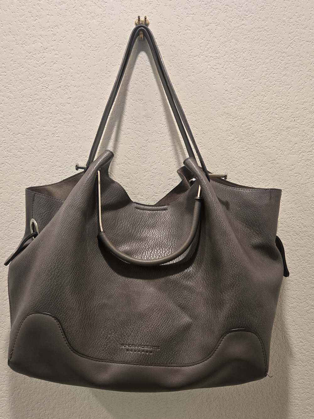 Sondra Roberts Squared Gray Vegan Leather Tote Bag with Dual Handles